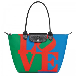 Red/Navy Women's Longchamp x Robert Indiana M Tote Bag | MUOY-65831