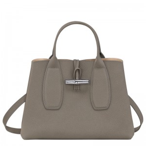 Turtledove Grey Women's Longchamp Roseau M Handbags | UNKQ-10896